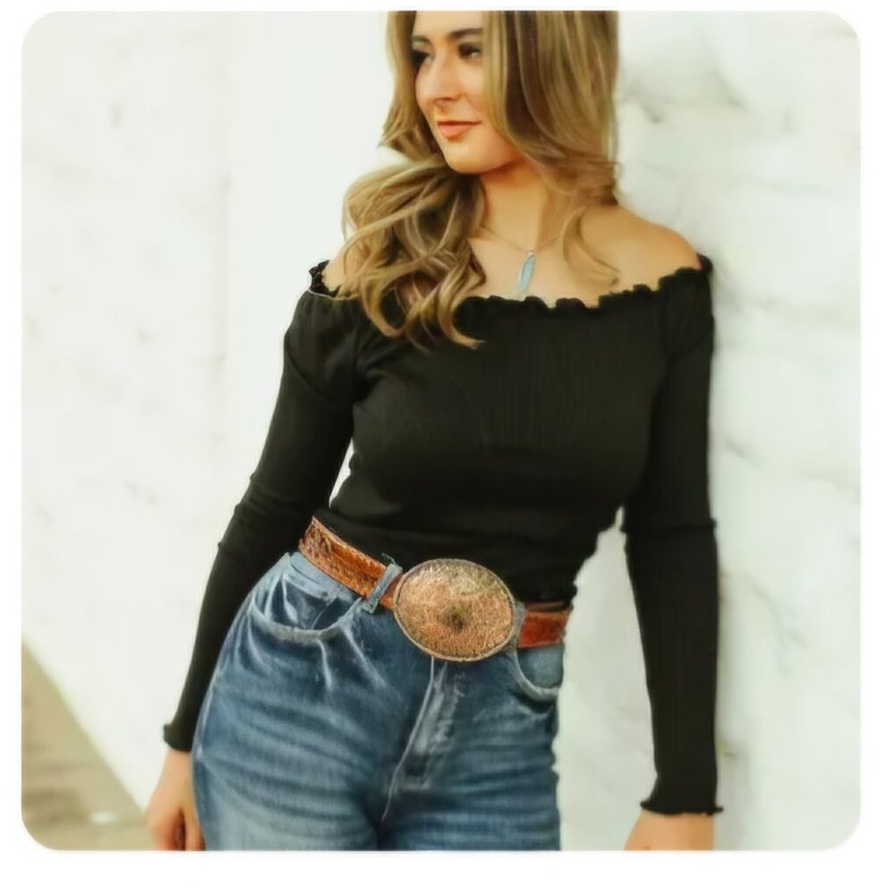 Black Ribbed Off The Shoulder Top